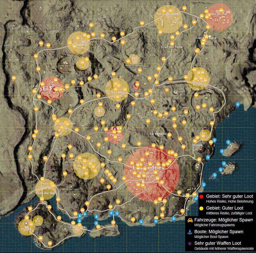 PUBG - Все точки спавна лута и машин на пустынной карте Мирамар